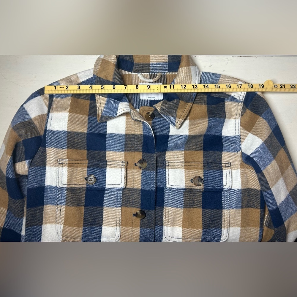 Old Navy Blue Tan White Plaid Utility Shacket Jacket Gorpcore Cabincore Size M - Picture 9 of 12